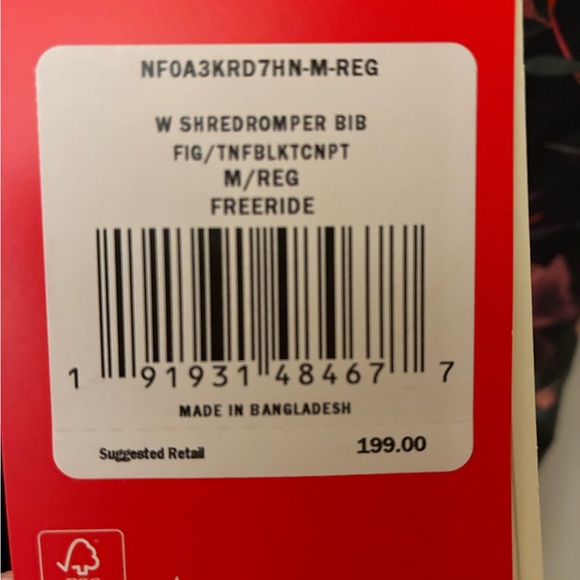 Snow Bibs The North Face Burgundy and Tropical Print Snow ❄️ Bibs ❄️☃️ - Picture 11 of 16